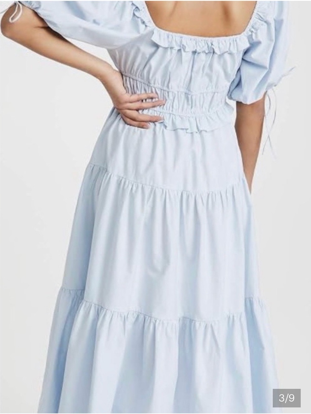 En Saison Light Blue Tiered Puff-Sleeve Dress - Picture 3 of 5